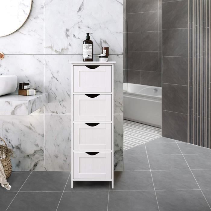Blanc Meubles De Rangement Multi Fonctionnel Avec 4 Tiroirs Casier De Salle De Bain 30 30 82cm Cdiscount Maison