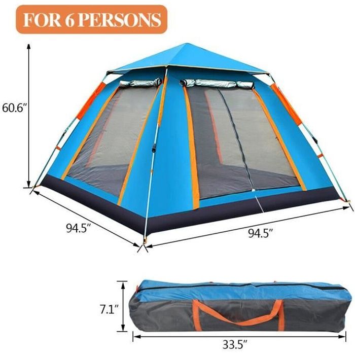 Tente Gonflable Pour 4-6 Personnes - Imperméable, Avec Pompe, Lucarne, Fenêtres Moustiquaires - 300x210x197 Cm - 8