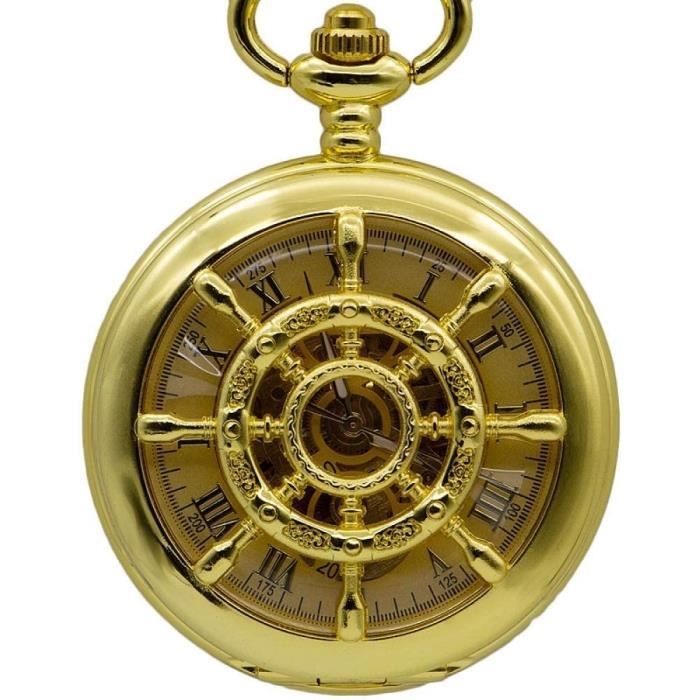 Montre de poche à chaîne pour hommes, analogique, mécanique, remontage manuel, Double charnière