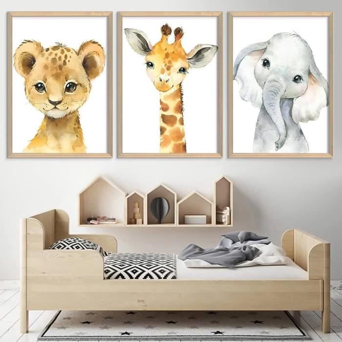 3 Affiches Animaux Safari Illustration Chambre Enfant Lion Girafe Eléphant  Tableau Décoration Murale Poster Savane Bebe - Cdiscount Maison