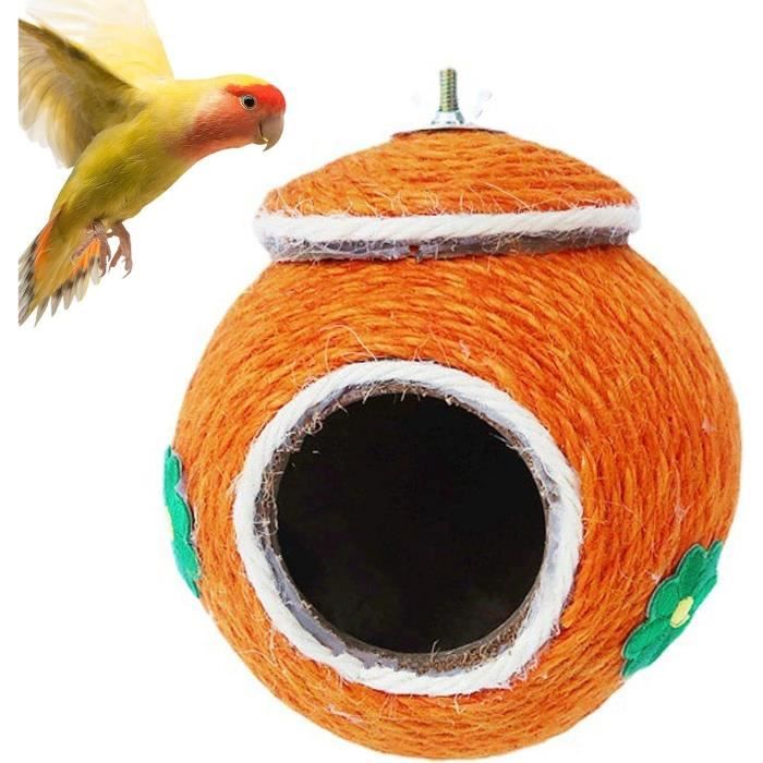 Nid D'oiseau En Coque De Noix De Coco - Naturel, Avec Branche, Dimensions 25 X 12 Cm, Pour Perruches Et Petits Oiseaux