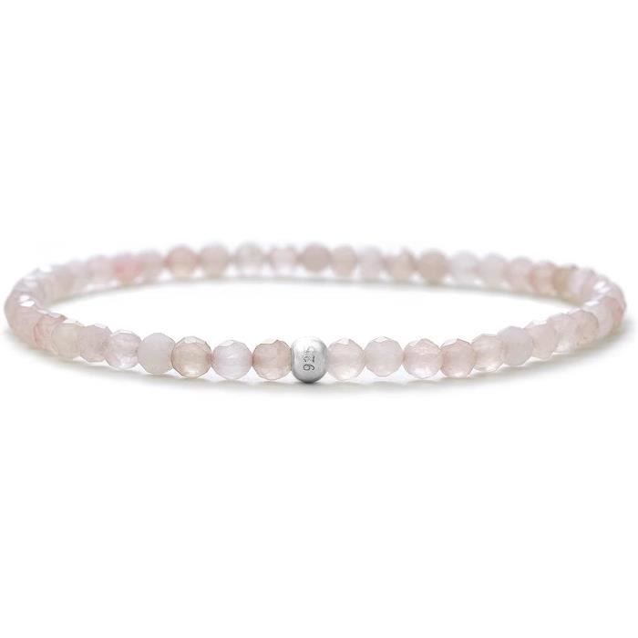 Bracelet En Pierres Précieuses Véritables - Perles à Facettes 4mm - Longueur Réglable - Talisman Porte-bonheur