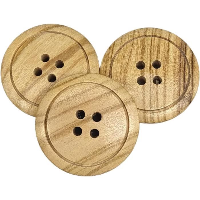 Boutons En Bois Naturel 4 Trous - Tailles 10 à 40 Mm, Pour Couture Et Artisanat, Fabriqués En France