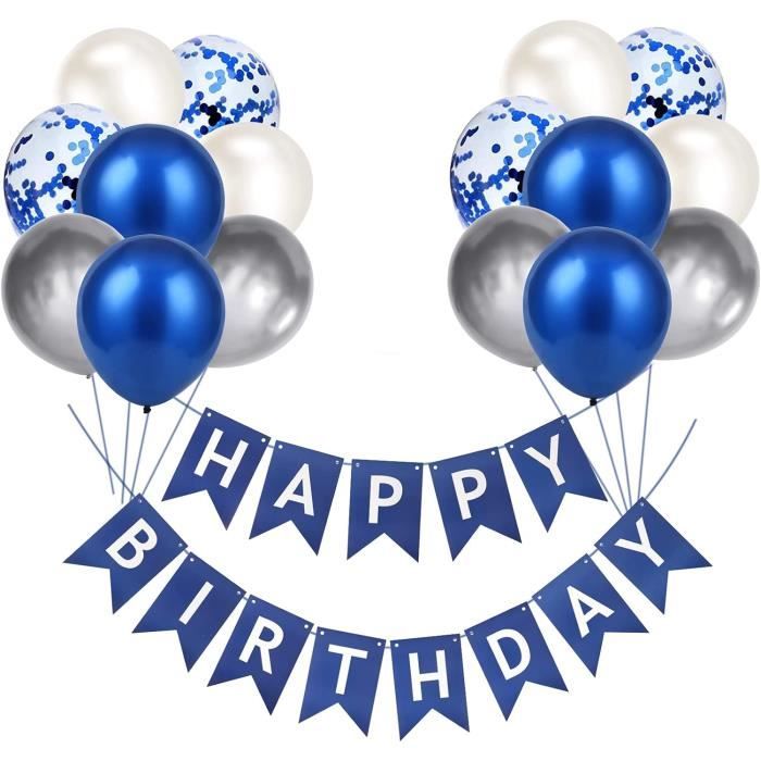 Banderole Joyeux Anniversaire Avec Ballons - Kit Complet Décoration Anniversaire 30cm Garçon Femme Homme (Blanc)
