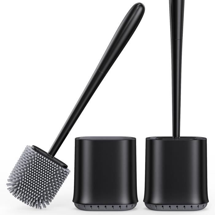 Brosse WC Avec Support Mural Auto-adhésif - Acier Inoxydable Noir, Brosse Plastique, Installation Facile Sans Perçage