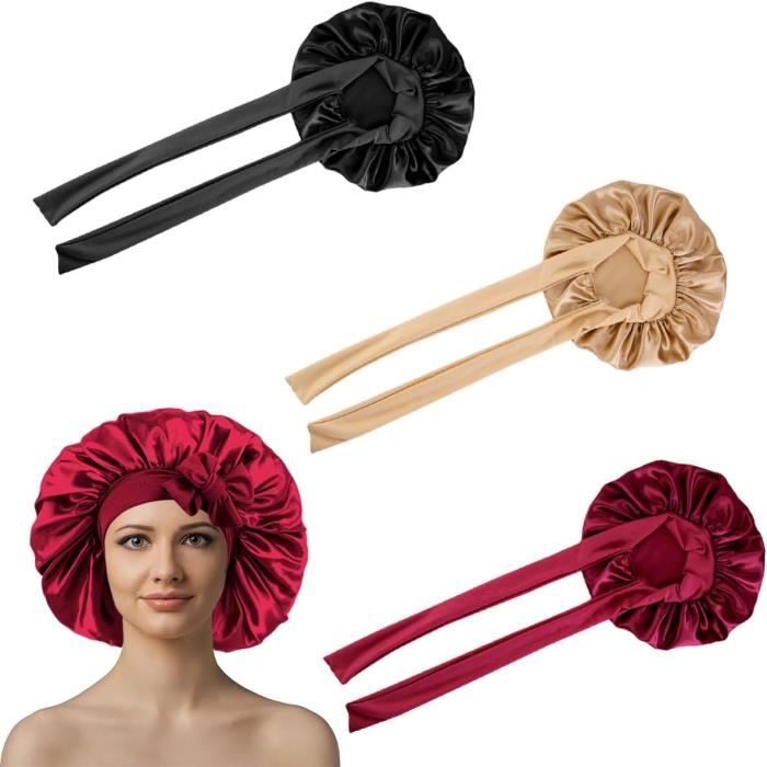 Bonnet Satin Cheveux Nuit - 3 PCS - Élastique Flexible - Taille Unique - Soins des Cheveux