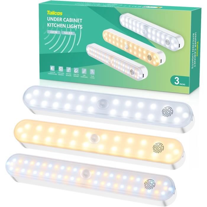 Lot De 6 Éclairages LED Armoire Coovee Avec Détecteur Mouvement - Télécommande, 3 Températures, Rechargeable USB