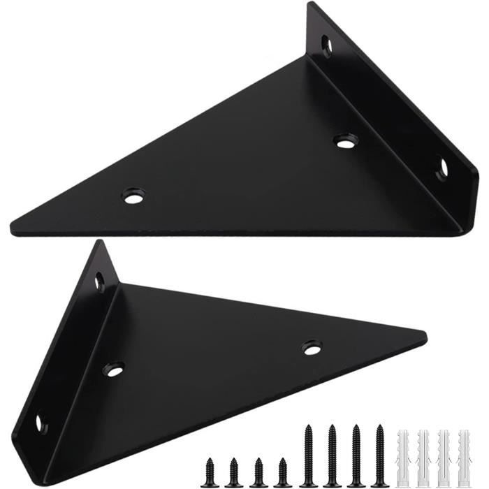 2 Supports D'étagère D'angle Triangulaires Métal Noir - 160 Mm - Fixation Murale - Neuf