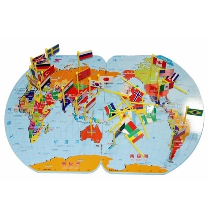 Carte du Monde Pliée en Bois Drapeaux Jouet Éducatif Cadeau Pour Enfants -  Cdiscount Jeux - Jouets