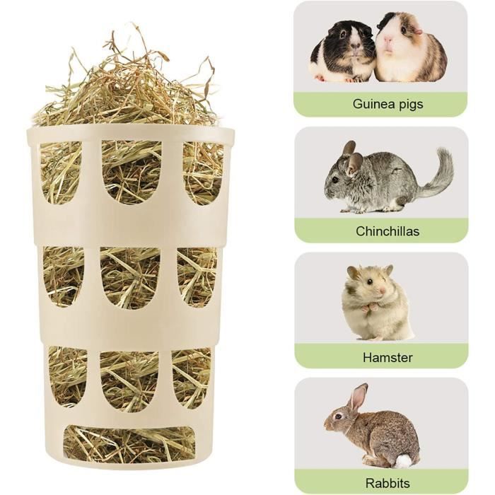 Râtelier à Foin Pour Petits Animaux - Support Fixe Pour Lapin, Cochon D'Inde, Chinchilla - Plastique Et Acier, Couleur Beige