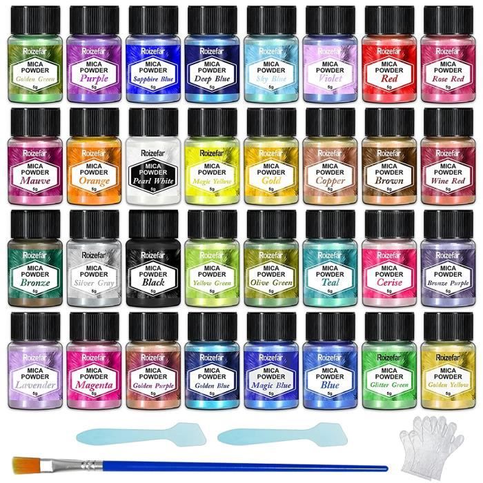 Poudre De Mica Nacré 41 Couleurs | Colorant Pour Résine époxy, Savon, Bougies | Finesse Cosmétique 20 Microns - 7