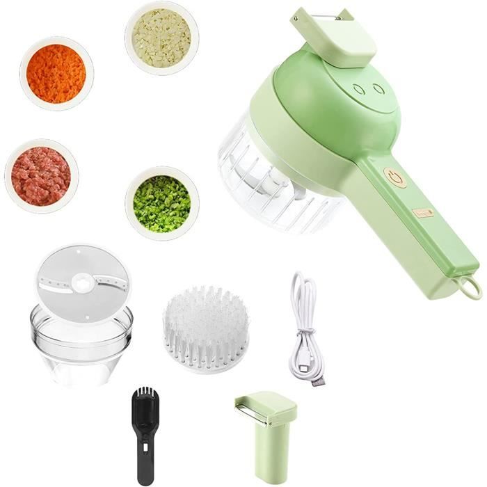 Hachoir Électrique 4 En 1 Rechargeable USB - Coupe-Légumes, Hachoir à Ail Et Viande, Idéal Pour Cuisine Quotidienne