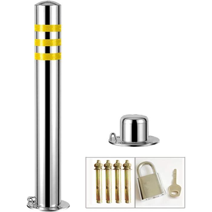 Borne De Verrouillage Stationnement TOPWAY - Poteau Pliable Acier Avec Serrure Jaune Noir 70cm