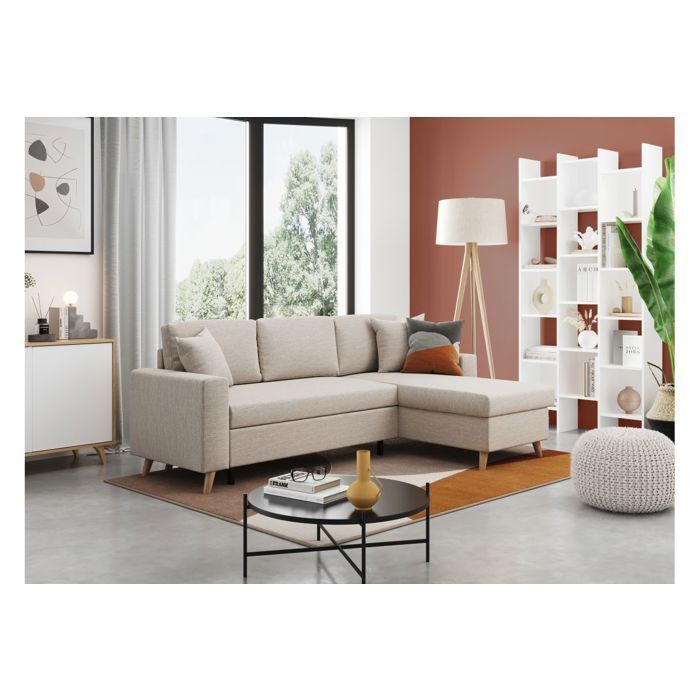 Canapé dangle MARIA SCANDINAVE Réversible et convertible Avec Coffre en Tissu - Beige - L227 x 148 x 95cm - LOUNGITUDE Canapé dangle MARIA SCANDINAVE Réversible et convertible Avec Coffre en Tissu - Beige - L227 x 148 x 95cm - LOUNGITUDE