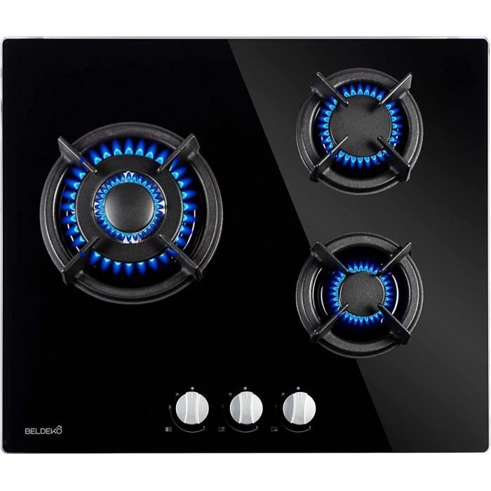 Plaque de cuisson Gaz verre noir 3 foyers Gaz ville et bouteille