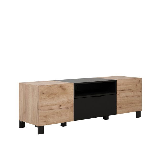 trendteam smart living meuble tv bas en chêne kraft tabac/noir mat kendo 144 x 47 x 40 cm