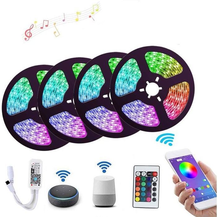 Ruban à LED 20M Etanche, Ototon® WIFI Bande LED RGB 12V, Multicolore avec  Fonction de Chronométrage pour Intérieur ou Exterieur - Cdiscount Maison