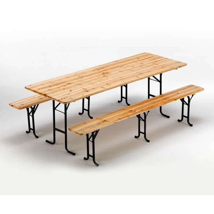 Table de brasserie bancs en bois 3 pieds pliants festival jardin 220x80
