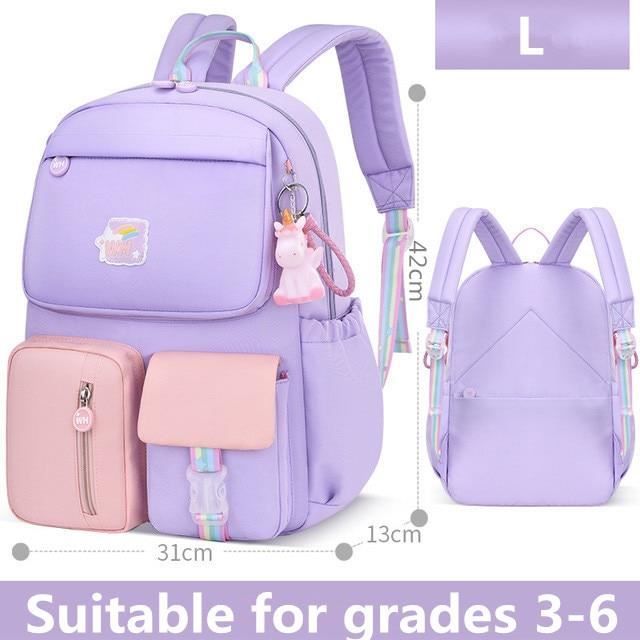 l violet - korean fashion rainbow shoulder strap school bag for teenagers girls children's waterproof backpac