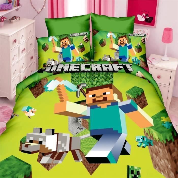 Parure de lit-Parure de couette Minecraft 1 housse de couette 140x200cm+1  taie d'oreiller 48x75 cm COSKF26607 - Cdiscount Maison