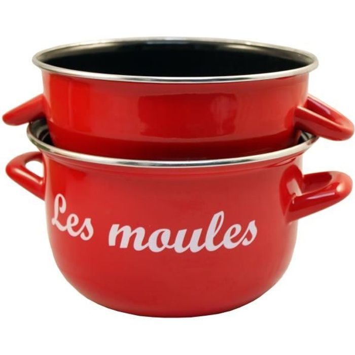 Marmite à moules en acier émaillé - BAUMALU - Modèle Marmite à moules - 18 cm - Couvercle inox