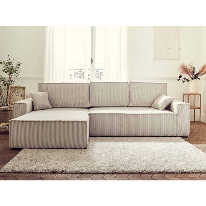 Dellia - canapé dangle réversible convertible - avec coffre - en velours côtelé - 4 places - Beige