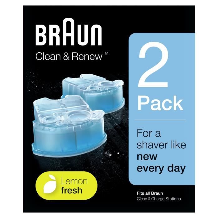 Kit de nettoyage pour tête de rasoir - BRAUN - Clean And Renew - Hygiénique et efficace - Pack de 2