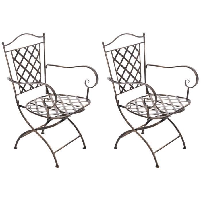 lot de 2 chaises de jardin pliables adara en fer et résistante , bronze