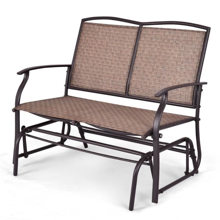 costway banc à bascule de jardin 2 places charge 180kg, chaise/fauteuil à bascule d'extérieur avec coussinets antidérapants, marron