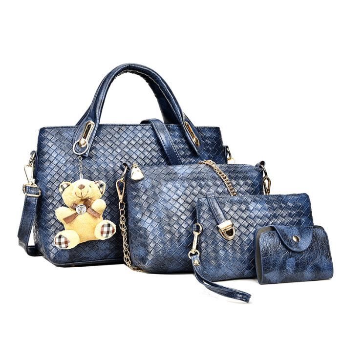 Sac à Main Femme En Cuir Bleu Marine - Taille Moyenne - Fermeture Magnétique - État Proche Du Neuf