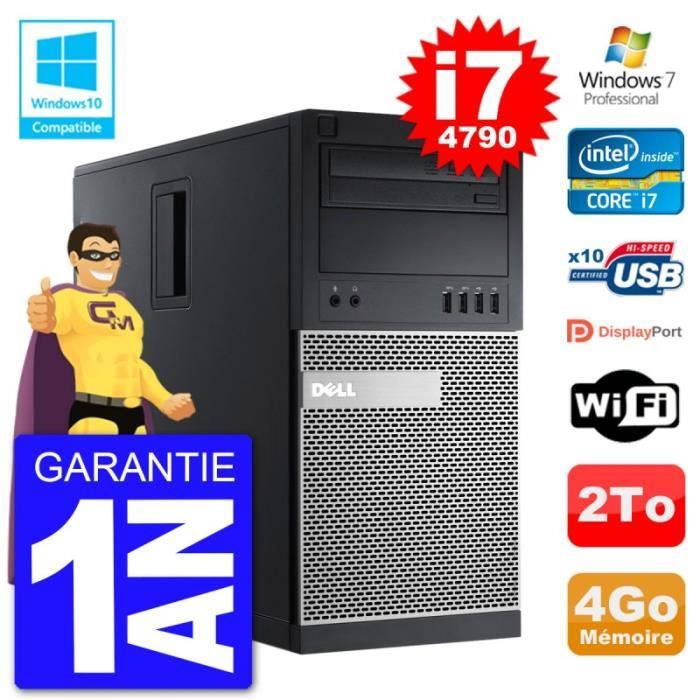 PC Tour DELL 9020 Intel Core I7-4790 RAM 4Go Disque Dur 2To Graveur DVD Wifi W7