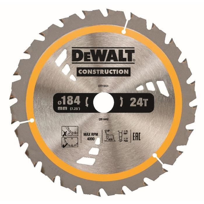 Lame Scie Circulaire DeWalt 184mm 40 Dents - Coupe Extreme Pour Bois | Alésage 16mm
