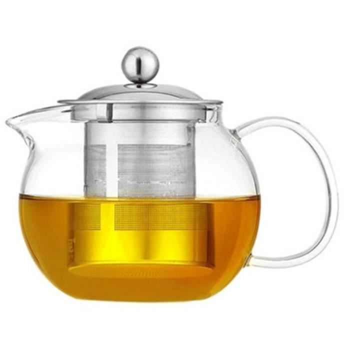Théière En Verre Borosilicate 1.5L Avec Infuseur - Verre Épais 3mm, Couvercle Bambou, Anti-Goutte