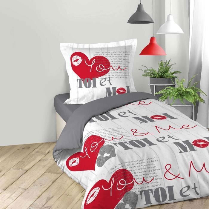 Housse de couette 1 personne 140 x 200 cm coton 42 fils Darling - Cdiscount  Maison