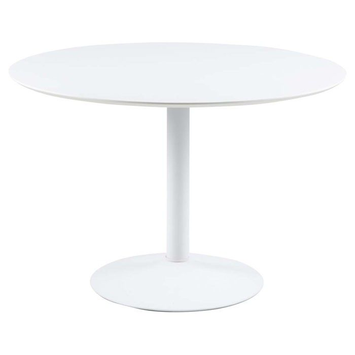 Table de salle à manger ronde Ibis composée de MDF blanc et dun cadre en métal blanc. Table pour 4 personnes. Table de salle à manger ronde Ibis composée de MDF blanc et dun cadre en métal blanc. Table pour 4 personnes.