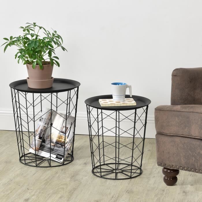 Elégant set de 2 tables basses ELEMENTS 62cm argent avec plateau amovible