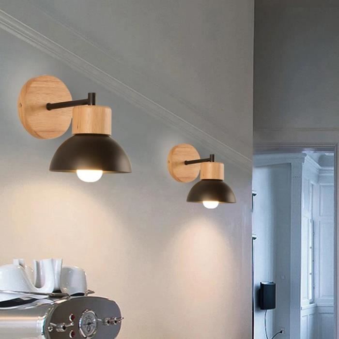 MOGOD 2X Applique Murale Industrielle Vintage - Lampe Murale Réglable Ø15cm Blanc en Bois Métal E27 Luminaire pour Chambre Salon