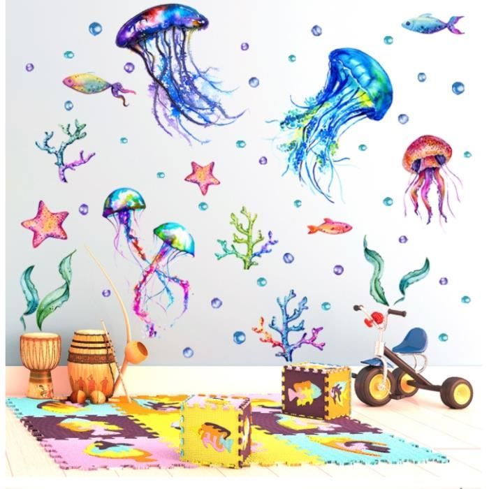 Stickers Muraux Salle De Bain Thème Marin – Dauphins, Baleines, Tortues – Étancher, Facile à Poser Et Retirer – Pour Chambre Enfant Ou Salle D’eau