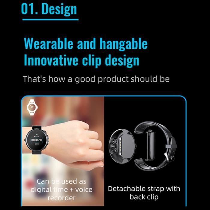 Montre Enregistreur Vocal Avec Bluetooth - Réduction De Bruit, Podomètre, Lecteur MP3 32 Go | Idéale Pour Le Sport Et L'enregistrement Discret - 14