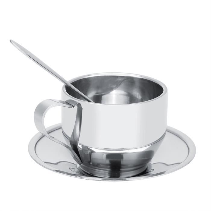 Lot 2 Tasses Café Double Paroi 400ml Acier Inoxydable Bidponds - Avec Poignée Voyage Camping