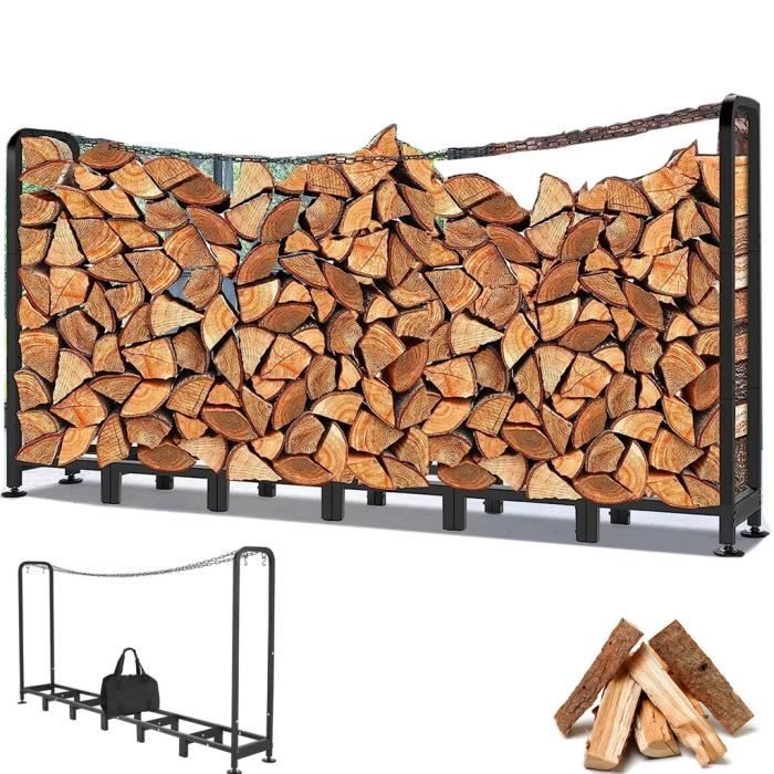 Abris bois de chauffage en acier 235x32x116 cm Abri de stockage de bois Jusqu'à 1000 kg Abri bois réglable Abri-Bûches avec sac