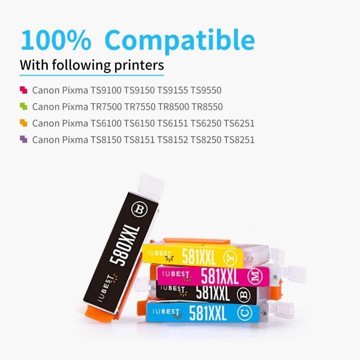 Lot De 4 Cartouches Cyan C-581 Compatibles Canon - Pour TS6150, TS705, TS8251, TS9551c