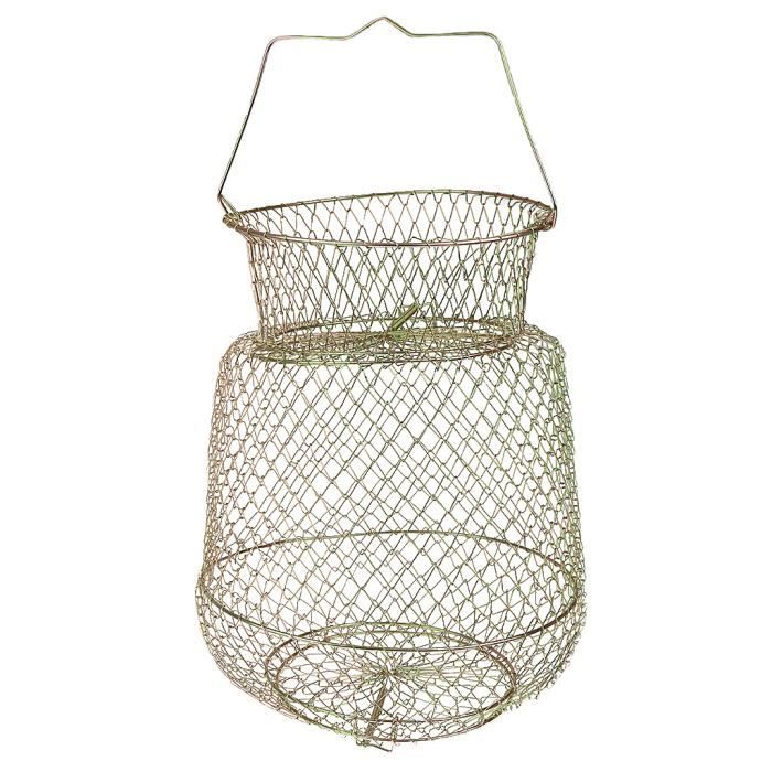Panier à Poisson Métallique Pliable - Cage Fil Métal 30.5x35.5cm - Pour Pêche, Crabes - Transport Facile