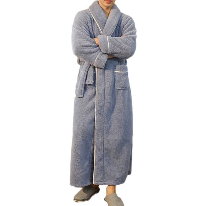 LNGOOR Robes en Peluche pour Femmes et Hommes Peignoir d'Hiver Doux et Chaud en Polaire pour Femmes Long Confortable Longueur Complète Unisexe Vêtements de Nuit