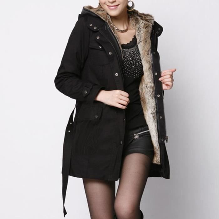 Manteau Femme Hiver Avec Col Fourrure Et Capuche - Style Casual, Coton Chaud, Manches Longues
