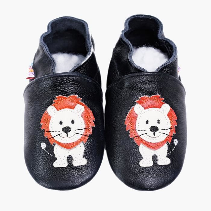 Chaussures Bebe En Cuir Souple Chaussons Bebe Kid Chaussures Premiers Pas Mignon Petit Lion 0 6 Ans Noir Cdiscount