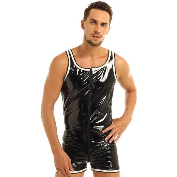 Hommes Lingerie Body Latex Sexy Sexy Clubwear Combinaison Wetlook Fermeture à glissière à
