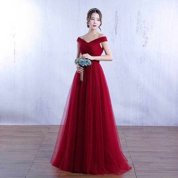 Robes De soirée pour femme longue élégante 2022 épaule dénudée a-ligne  Tulle bal Maxi robe robe De soirée Rouge - Cdiscount Prêt-à-Porter