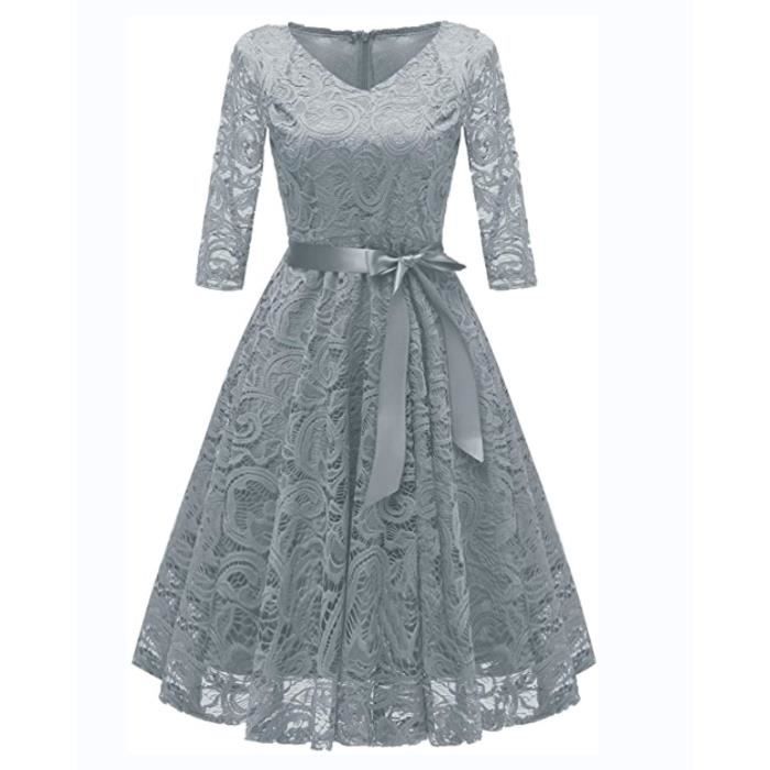 Robe Soirée HOMEYEE Manches Volantées - Style Crayon Rétro Mi-long Pour Femmes élégantes