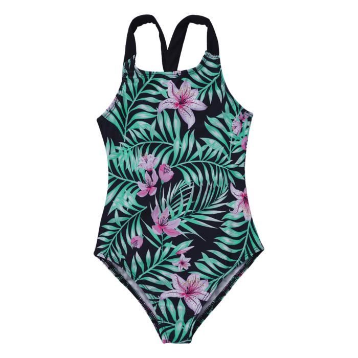 Maillot De Bain 1 Pièce Fille Sirène 3-16 Ans – Imprimé Tropical, Bretelles Réglables, Confort Été Piscine Plage